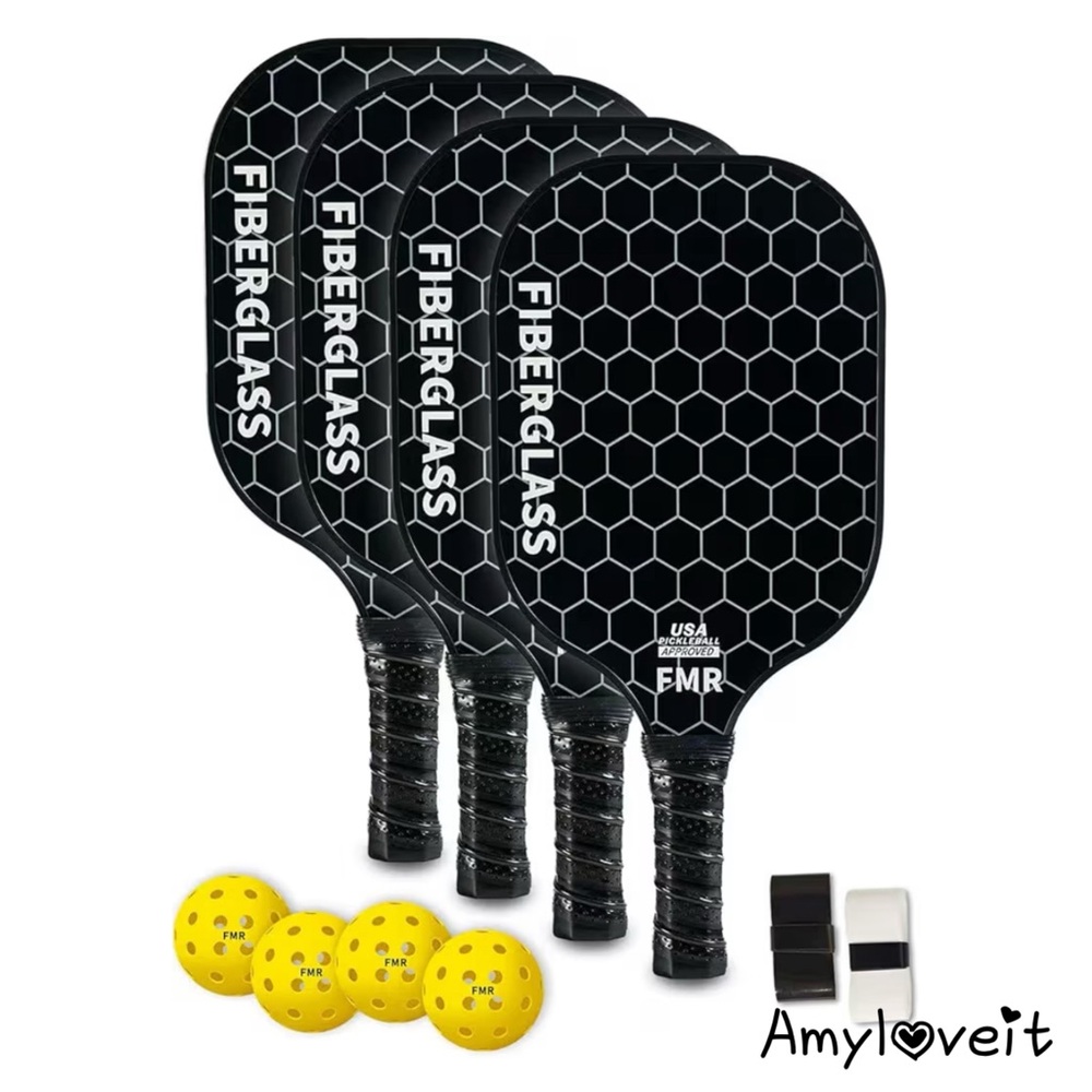 Pickleball Paddles Set of 4 With 4 Balls - USAPA Approved Fiberglass Surface